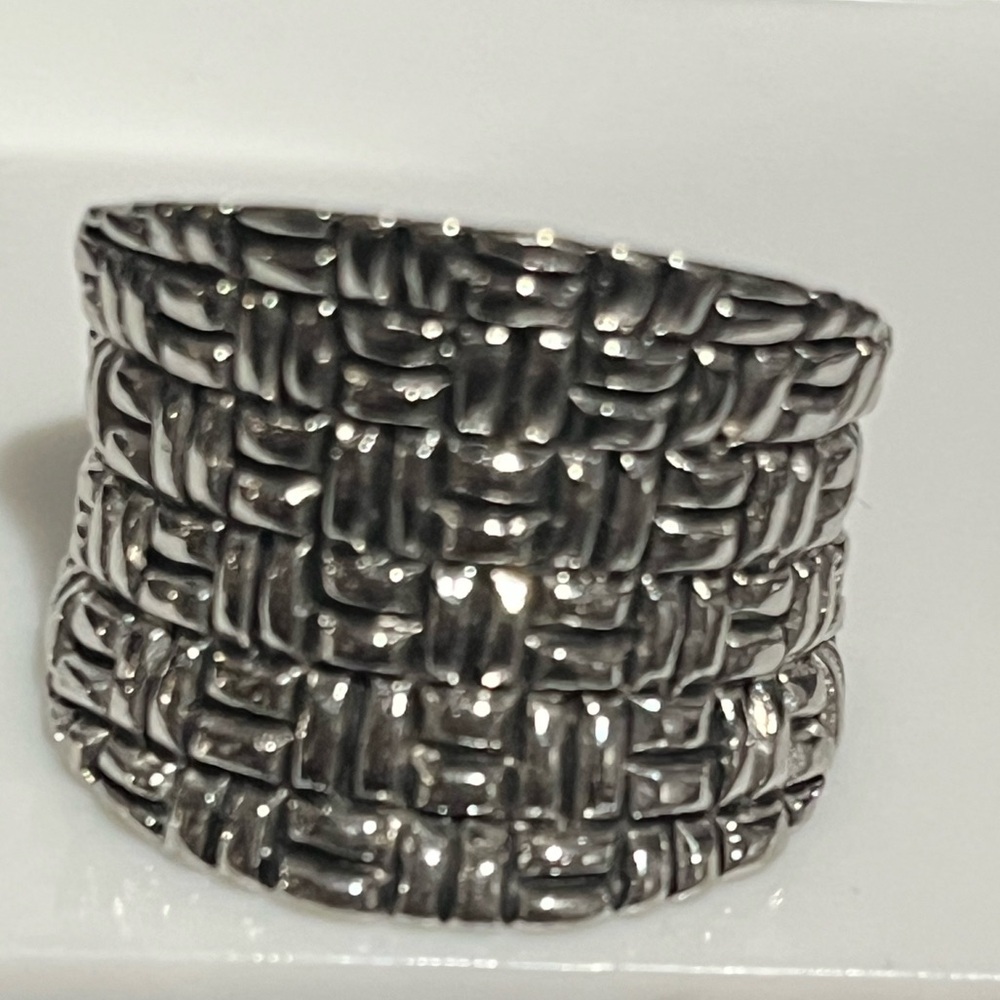 Silver Wide Woven Band Ring Size 7